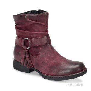 BORN Burgundy Leather Moto Midi Boot Suede Biker‎ Distressed Cory Size 6 New